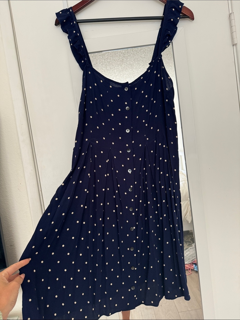 Madewell Navy and White Polka Dot Button-Front Dress